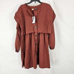 Andorine Girls Size 12 Rust Orange Layered Button Front Dress